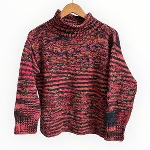 RICO Hand Knits Chunky Cotton Sweater Multicolor Mock Neck Artisan Knit LARGE